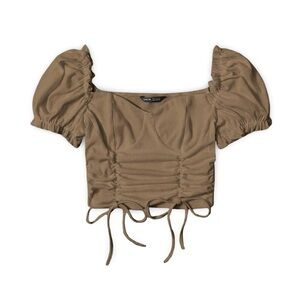 Women's Mocha Brown Puff Sleeve Top